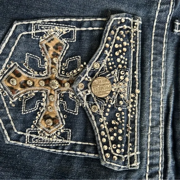 Premier Designs Blue Distressed Flare Jeans - Picture 4 of 6